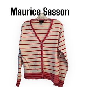 Maurice Sasson Red & White striped Cardigan  L NWT